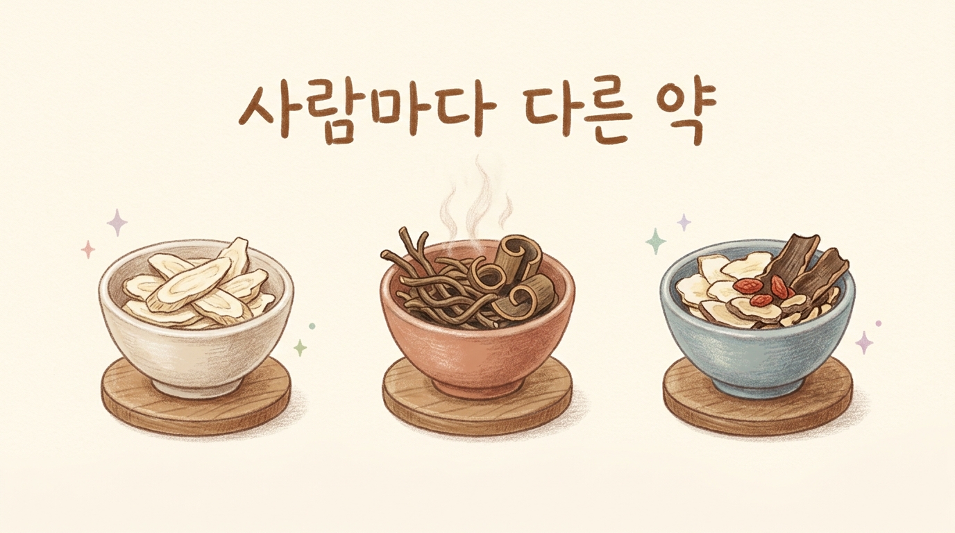 사람마다 다른 한약 처방의 비중을 설명하는 일러스트