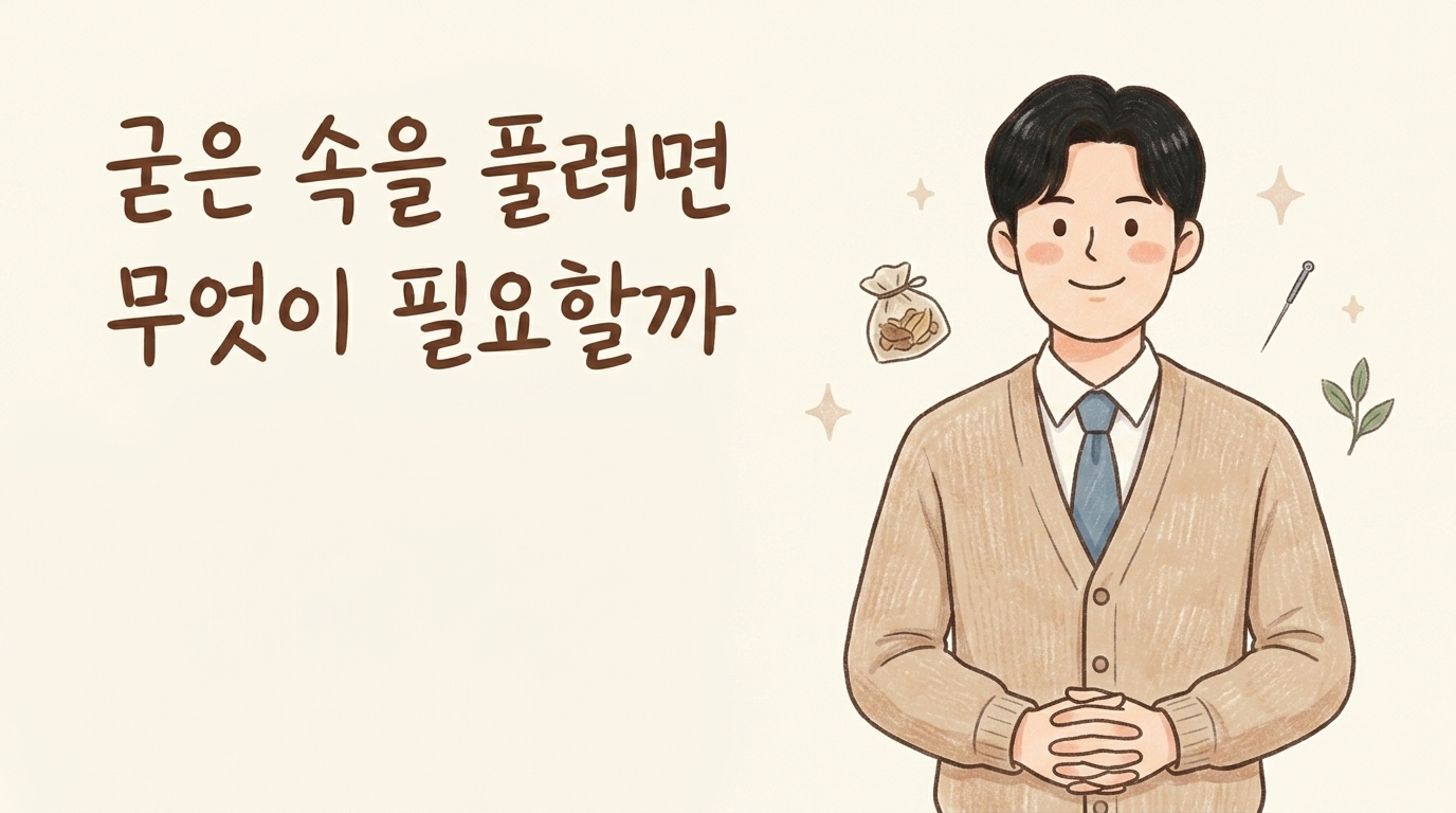 담적 치료에 무엇이 필요한지 설명하는 한의사 캐릭터 일러스트