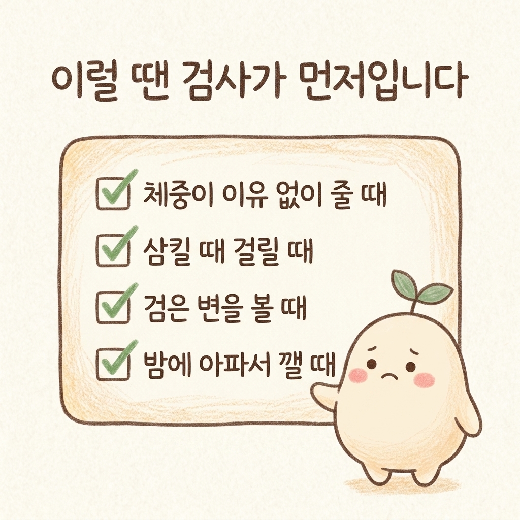 드시던 약 병행과 먼저 검사가 필요한 경우를 안내하는 일러스트