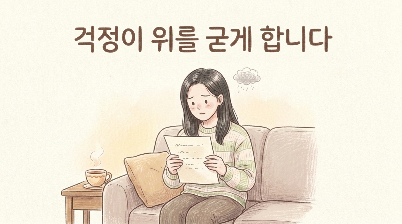 검진 결과지를 보며 걱정하는 환자의 모습을 그린 일러스트