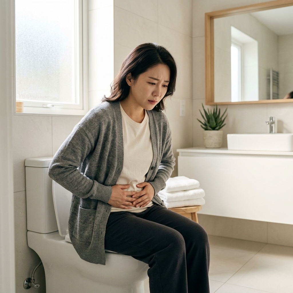 변비 증상을 겪고 있는 환자 모습