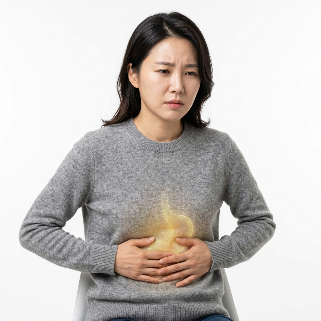 소화불량 증상을 겪고 있는 환자 사진